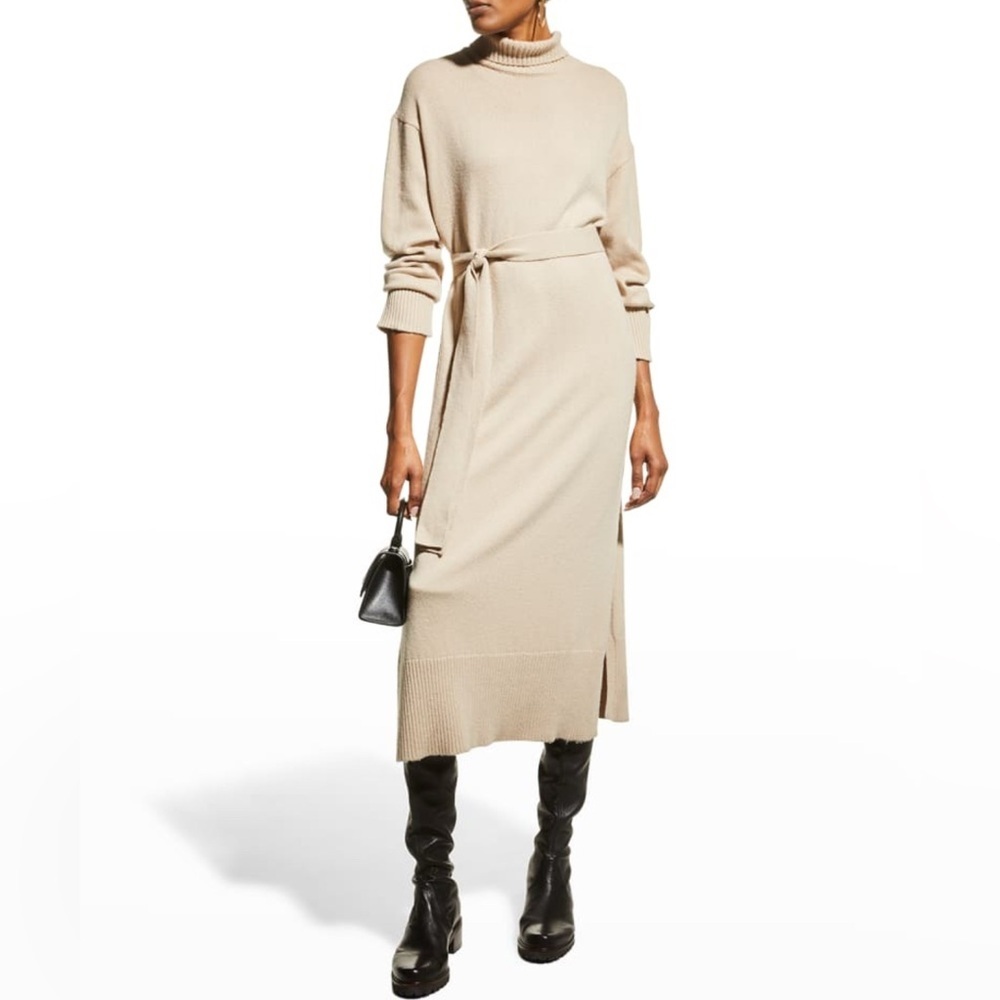 Rails Mila Cream Long Sleeve Mock Neck Line Sweater Dress W Tie Belt